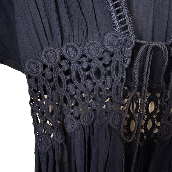 Lavender Field Long Black Kimono Open Front Cover Up - Picture 3 of 8